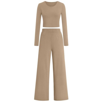 Kissfix Women’s Fall Casual Matching Set - Crop Top & Wide Leg Pant
