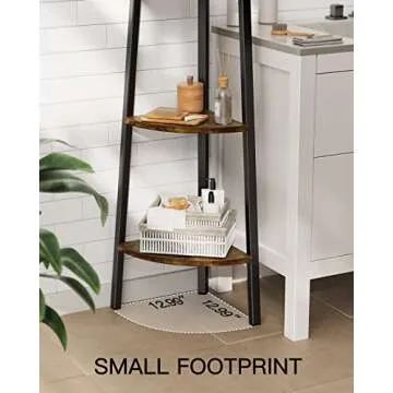 Pipishell 4 Tier Corner Shelf, Corner Bookshelf with Metal Frame, Display Shelf Industrial Corner Ladder Shelf Plant Shelf for Bedroom, Living Room, Office, Kitchen, Small Space（Rustic Brown）