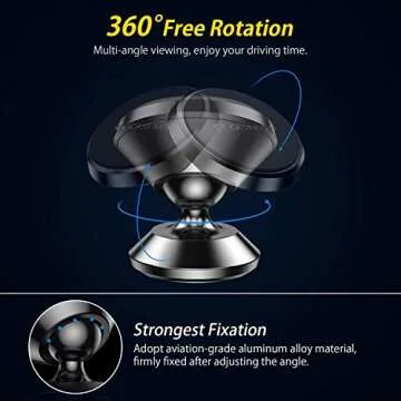 CASEKOO【1 Second Installation】 Magnetic Car Phone Holder, Universal 360° Rotation Strong Magnet Car Phone Holder Mount for Dashboard Compatible with iPhone, Samsung, LG, Google and All Cell Phone