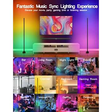 YSJ LED RGB-IC Corner Floor Lamp with App Control and Remote, Music Sync, Compatible with Alexa, Google Assistant, Modern Color Changing Standing Lamp for Living Room, Bedroom, Gaming Room