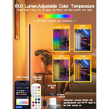 YSJ LED RGB-IC Corner Floor Lamp with App Control and Remote, Music Sync, Compatible with Alexa, Google Assistant, Modern Color Changing Standing Lamp for Living Room, Bedroom, Gaming Room
