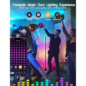 YSJ LED RGB-IC Corner Floor Lamp with App Control and Remote, Music Sync, Compatible with Alexa, Google Assistant, Modern Color Changing Standing Lamp for Living Room, Bedroom, Gaming Room