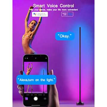 YSJ LED RGB-IC Corner Floor Lamp with App Control and Remote, Music Sync, Compatible with Alexa, Google Assistant, Modern Color Changing Standing Lamp for Living Room, Bedroom, Gaming Room