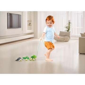 Hape Pull Along Frog Family with Anti-Rollover Wheels, Toddler Push and Pull Toys