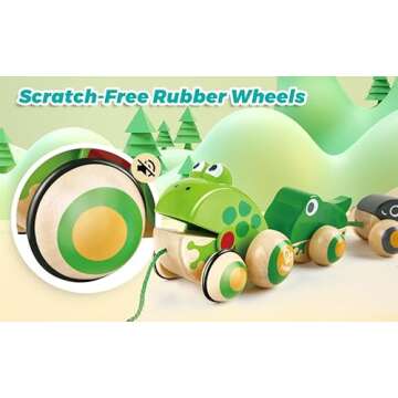 Hape Pull Along Frog Family with Anti-Rollover Wheels, Toddler Push and Pull Toys