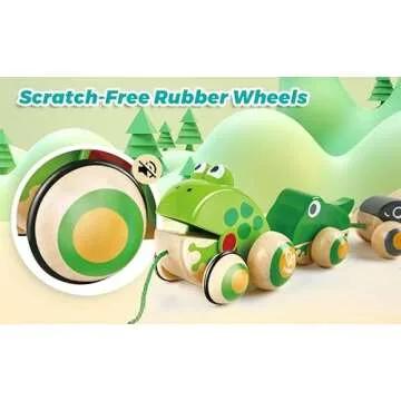 Hape Pull Along Frog Family with Anti-Rollover Wheels, Toddler Push and Pull Toys