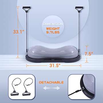 Nice C Balance Ball, Half Ball, Balance Ball, Exercise Workout Trainer, with Resistant Band, Strength Fitness Yoga with Bonus Foot Pump (Grey Peanut)