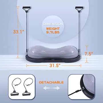 Nice C Balance Ball, Half Ball, Balance Ball, Exercise Workout Trainer, with Resistant Band, Strength Fitness Yoga with Bonus Foot Pump (Grey Peanut)