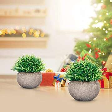 ODOM Small Fake Plants Bathroom Decor, 2 Pcs Mini Artificial Plants in Pots Indoor, Faux Potted Plants Plastic Greenery for Farmhouse Home Shelf Living Room Office Desk Bedroom Table Decorations