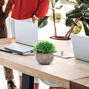 ODOM Small Fake Plants Bathroom Decor, 2 Pcs Mini Artificial Plants in Pots Indoor, Faux Potted Plants Plastic Greenery for Farmhouse Home Shelf Living Room Office Desk Bedroom Table Decorations