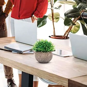 ODOM Small Fake Plants Bathroom Decor, 2 Pcs Mini Artificial Plants in Pots Indoor, Faux Potted Plants Plastic Greenery for Farmhouse Home Shelf Living Room Office Desk Bedroom Table Decorations
