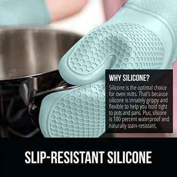 GORILLA GRIP BPA-Free Soft Silicone Oven Mitts, Heat and Slip Resistant Thick Cotton Lined Cooking Mitt Set, Long Flexible Potholders Protect Hands, Kitchen Essential Waterproof Gloves, 12.5" Mint