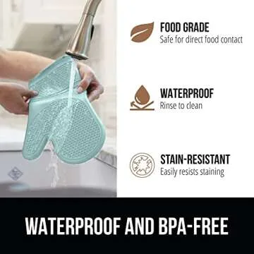 GORILLA GRIP BPA-Free Soft Silicone Oven Mitts, Heat and Slip Resistant Thick Cotton Lined Cooking Mitt Set, Long Flexible Potholders Protect Hands, Kitchen Essential Waterproof Gloves, 12.5" Mint