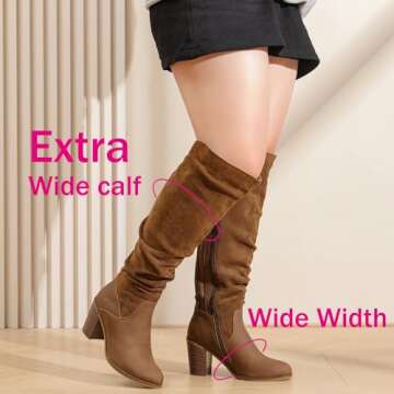 Luoika Women's Extra Wide Calf Knee High Boots | Stylish Slouchy Design