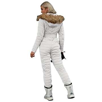 Cicy Bell Womens One Piece Ski Suits Winter Outdoor Sports Jumpsuit Fur Collar Coat Windproof Waterp...