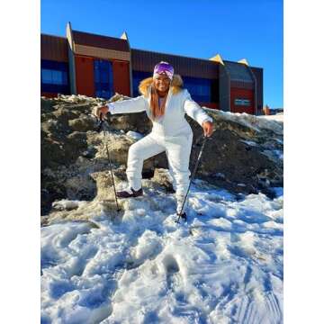 Cicy Bell Womens One Piece Ski Suits Winter Outdoor Sports Jumpsuit Fur Collar Coat Windproof Waterproof Hooded Snowsuit