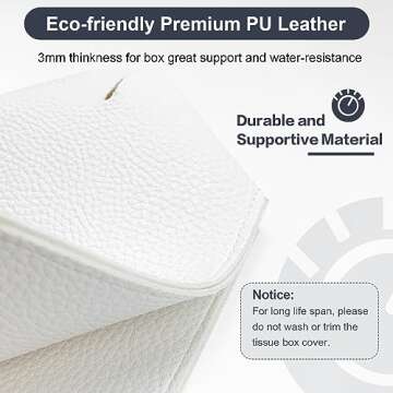 PENGLONG Tissue Box Cover 5X5X5'' PU Leather Tissue Holder Square Tissue Cube Box Organizer for Bathroom Vanity Countertop, Car, Night Stands, Office, Home, Kitchen (1Pack, White)