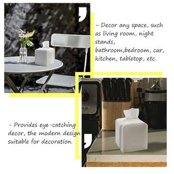 PENGLONG Tissue Box Cover 5X5X5'' PU Leather Tissue Holder Square Tissue Cube Box Organizer for Bathroom Vanity Countertop, Car, Night Stands, Office, Home, Kitchen (1Pack, White)