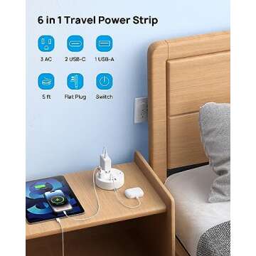 TROND Travel Power Strip - Retractable Extension Cord 5ft Ultra Thin Flat Plug, Retractable Power St...