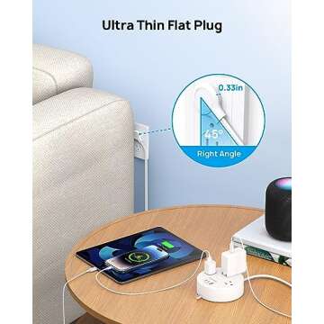 TROND Travel Power Strip - Retractable Extension Cord 5ft Ultra Thin Flat Plug, Retractable Power Strip with 3 AC Outlets 3 USB Ports (2 USB C), Cruise Ship Essentials, for Home Hotel Dorm Room, White