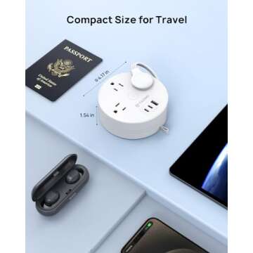 TROND Travel Power Strip - Retractable Extension Cord 5ft Ultra Thin Flat Plug, Retractable Power Strip with 3 AC Outlets 3 USB Ports (2 USB C), Cruise Ship Essentials, for Home Hotel Dorm Room, White