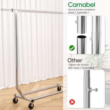 Camabel Clothes Rack Heavy Duty Metal Garment Rack Standing Rolling Clothing Rack for Hanging Clothes with Sturdy Wheels & Shelves Portable Closet Wardrobe Rack Sliver
