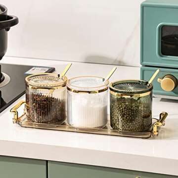 Acrylic Spice Jars Set with Tray and Metal Spoons
