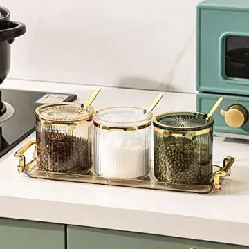 Acrylic Spice Jars Set with Tray and Metal Spoons