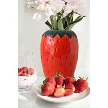Strawberry Decor Cute Ceramic Decorative Vase for Danish Pastel Room Vintage Home Kitchen Decoration...