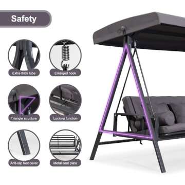 PURPLE LEAF Outdoor Swing with Adjustable Backrest for Patios