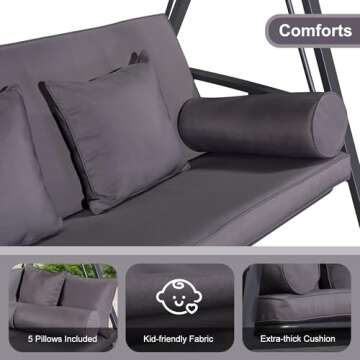 PURPLE LEAF Outdoor Swing with Adjustable Backrest for Patios