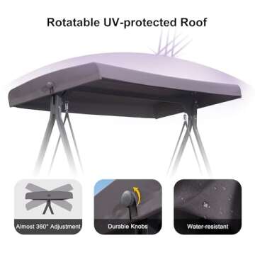 PURPLE LEAF Outdoor Swing with Adjustable Backrest for Patios