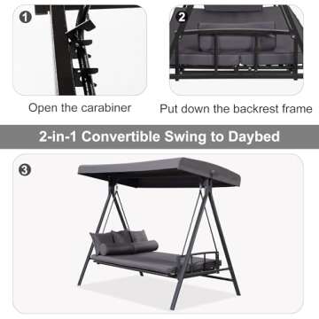 PURPLE LEAF Outdoor Swing with Adjustable Backrest for Patios