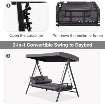 PURPLE LEAF Outdoor Swing with Adjustable Backrest for Patios