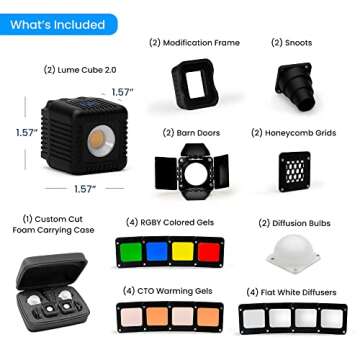 Lume Cube 2.0 Professional Lighting Kit | 20-Piece LED Lighting Kit with Diffusion and Gels | Adjust...