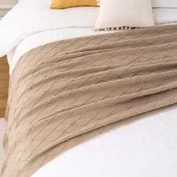 BATTILO HOME Khaki Throw Blanket for Couch, Boho Bed Tan Throws, Spring Decorative Taupe Throw for Sofa Foot of Bed, 50"x60"