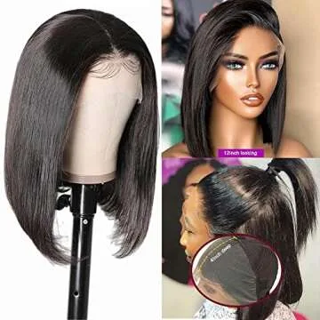 TopSilky Bob Wig Human Hair 13x4 Bob Lace Front Wigs Human Hair Pre Plucked With Baby Hair 180% Density Short Human Hair Wigs Straight Bob Frontal Wigs Human Hair (12inch)