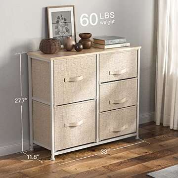 Pipishell Fabric Dresser 5 Drawer Storage Chest Tower