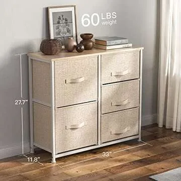 Pipishell Fabric Dresser 5 Drawer Storage Chest Tower