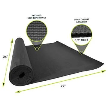 ProsourceFit Classic Yoga Mat 1/8” (3mm) Thick, Extra Long 72-Inch Lightweight Fitness Mat with Non-Slip Grip for Yoga, Pilates, Exercise