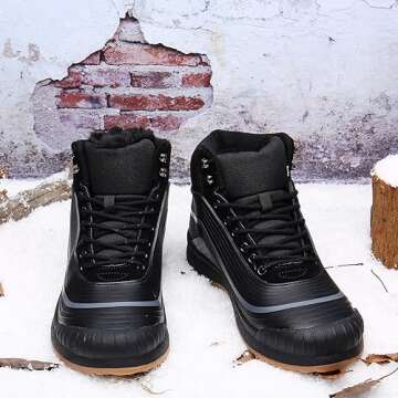 ulogu Snow Boots men Waterproof Insulated Black Duck Boots Fur Lined Warm Ankle Booties Lightweight ...