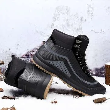 ulogu Snow Boots men Waterproof Insulated Black Duck Boots Fur Lined Warm Ankle Booties Lightweight Comfortable Winter Walking Shoes Zapatos Botas Invierno Para hombres