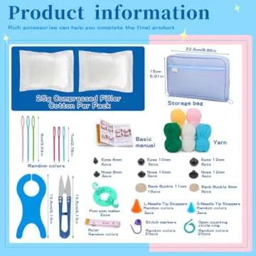 Pnytty 128pcs Crochet Kit for Beginners Adlut Include Crochet Yarn, Ergonomic Crochet Hooks, Premium Polyester Fiber Fill, Pom Pom Maker, Plastic Eyes and Noses Crochet Supplies for Travel Craft DIY