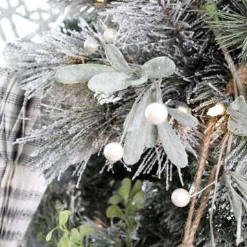 AuldHome Design Snowy Lamb's Ear Garland (4-Foot); Pearl and Berry Farmhouse Christmas Decor Candle Ring or Wreath Accent