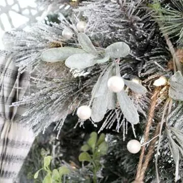 AuldHome Design Snowy Lamb's Ear Garland (4-Foot); Pearl and Berry Farmhouse Christmas Decor Candle Ring or Wreath Accent
