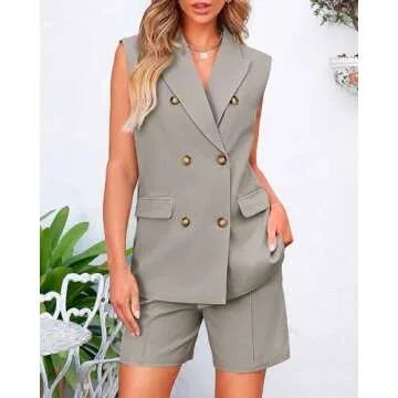 BTFBM Women's Blazer Vest Shorts Summer Lounge Set