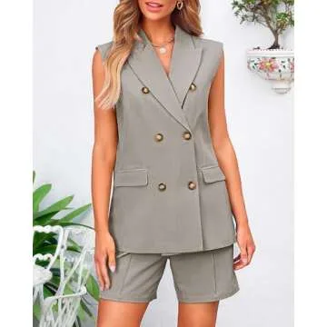 BTFBM Women's Blazer Vest Shorts Summer Lounge Set