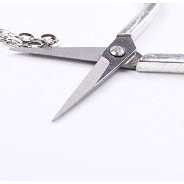 BIHRTC Stainless Steel Sharp Tip Sewing Snips Thread Cutter Safety Scissors with Sheath Chain for Embroidery, Sewing, Craft, Art Work & Everyday Use (Silver-1)