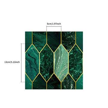funlife 50Pcs Art Deco Peel and Stick Thick Kitchen Backsplash, Self Adhesive Wall Tile, Flat Glossy Stickers for Home Decor, Holographic Emerald 7.87"x7.87"