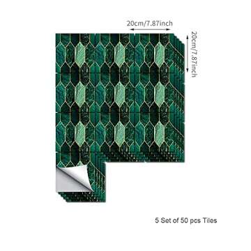 funlife 50Pcs Art Deco Peel and Stick Thick Kitchen Backsplash, Self Adhesive Wall Tile, Flat Glossy Stickers for Home Decor, Holographic Emerald 7.87"x7.87"